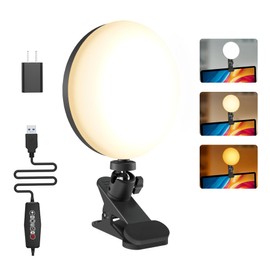 Lighting for Video Recording, Video Light Clip on Desktop Monitor, 3 Dimmable Color & 5 Brightness Level Webcam Light for Meet Lighting/Remote Working/Self Broadcasting/Live Streaming - 6.3''