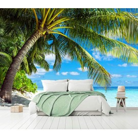 AFZEVEB-Tropical Beach Wallpaper Landscape Palm Tree Wall murals for Bedroom 136"x96"(Not Peel and Stick)