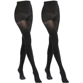 MANZI Women's 2 Pairs Classic Opaque Control-Top Tights with Comfort Stretch 70 Denier Black M