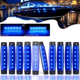 PSEQT 3.8'' Strobe+Steady Marker Boat Interior Lights Strip Dual Function Blue LED Marine Deck Courtesy Transom Cockpit Navigation Lights12V Waterproof for Fishing Pontoon Kayak Yacht Sailboat, 10Pcs