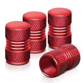 Auto Dynasty Tire Valve Stem Caps 4 Pieces Meshed Style Polished Aluminum Chrome Tire Universal Stem Covers for Cars, SUVs, Bike and Bicycle, Trucks, Motorcycles Red