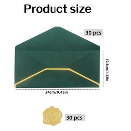 Geschäftsumschläge mit V-Klappe und goldenem Rand, 30 Pack Einladungsumschläge mit goldenen Aufklebern für Rechnungen, Schecks und Briefe (Grün)