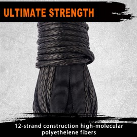 METOWARE Synthetic Winch Rope, 1/4" x 50ft 10000 LBS Winch Cable Line with Protective Sleeve Fits 4WD Off Road Vehicle UTV ATV SUV Truck (Black)