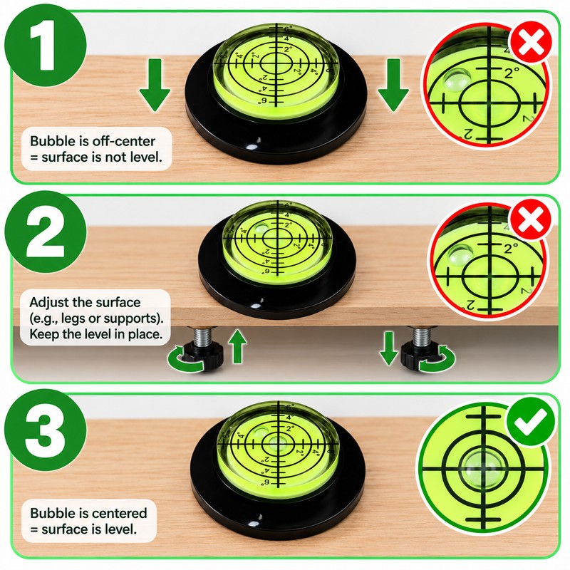 Round Bullseye Bubble Level, Mini Horizontal Spirit Level for Woodworking,