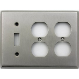 Classic Accents Stamped Steel Satin Nickel Three Gang Wall Plate - One Toggle Light Switch Opening Two Duplex Outlet Opening