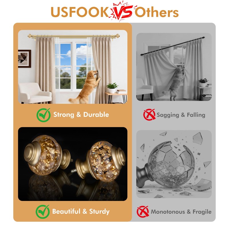 1 Inch Luxury Gold Double Curtain Rods 72-144 Inches (6
