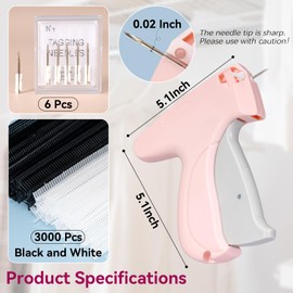 Aisoso Stitch Gun for Clothes, Pink Handheld Stitching Gun Quick Clothing Fixer, 0.5mm Sewing Kit Includes 1500 Black Fasteners and 1500 White Fasteners