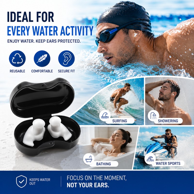 Reusable Silicone Swimming Earplugs for Water Sports – Waterproof Ear