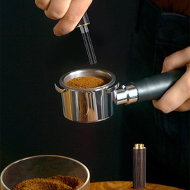 Oruola Espresso Needle Distributor,6 Needles 0.3mm Espresso Coffee Stirrer,Coffee Stirring Tool,Professional Barista Espresso Distribution Tool,Natural Wood Handle,Espresso Machine Accessories,Brown