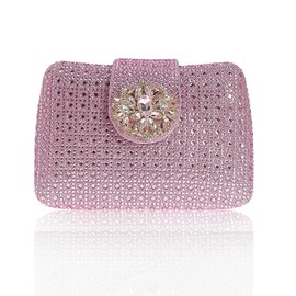 Sparkly Rhinestone Unique Evening Bag Women Floral Clutch Handbag Shoulder Bags, Pink