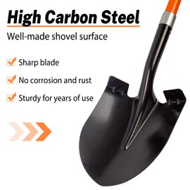 VNIMTI Heavy Duty Gardening Shovel, 56 Inch Round Blade with Fiberglass Handle (Orange)