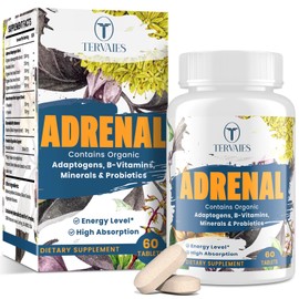Tervaies Adrenal Supplement to Support Cortisol Healthy Levels - Supplements Helps Body Absorb Nutrients Through Black Pepper and Probiotics - Tablets (60 Pieces)