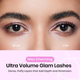 Beetles False Eyelashes Russian Strip Lashes 7 Pairs Fluffy Fake Lashes 10-16mm Length Dramatic Volume DIY Fake Eyelashes with Tweezer Miss Charming (SRM001, 10-16mm)