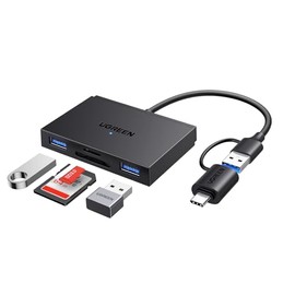 UGREEN Lector de Tarjetas de Memoria, Lector de Tarjetas SD 4 en 1 USB C USB 3.0 Adaptador OTG de 2 Conector para Computadora Portátil Android, Compat