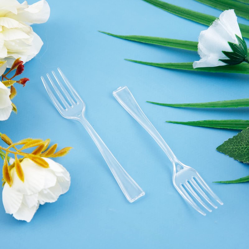 WDF 300 Pieces Clear Plastic Mini Forks 4 Inches Clear