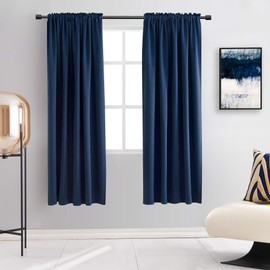 DONREN 72 Inch Navy Blue Blackout Curtains for Craft Room - Thermal Insulated Room Darkening Rod Pocket Curtains,Set of 2 Panels