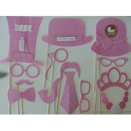 Baby Shower Its a Girl 14 Pc Photo Booth Party Props Pink Photo Booth Props Mustache on a Stick