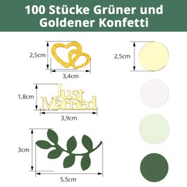 GoldRock Just Married Decorative Wedding Table Decoration Hearts Decoration Confetti Large, Pack of 100 Table Decoration Wedding Green Gold, Glitter Confetti Wedding Gift, Wedding Decoration Table