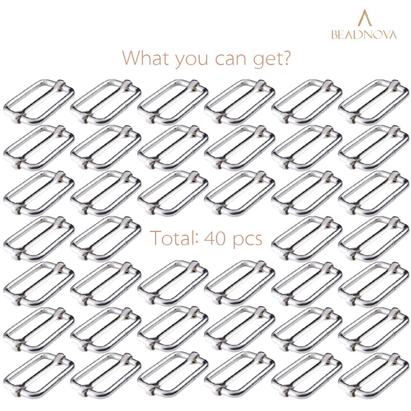 BEADNOVA Metal Rectangle Adjuster Triglides Slides Buckle, Roller Pin Buckles