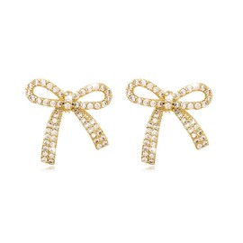 Gold Bow Earrings for Women Gifts Trendy Stuff Rhinestone Earrings Dangle Jewelry Prom Stud Earring Holiday Christmas Stocking Stuffers for Women