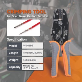 iCrimp IWS-16 Crimping Tool for Open Barrel 0.75-2 mm², Crimping Tool with Positioner for German & Amphenol Contacts and ILME Contacts Series CD, Crimping Pliers German Contacts & German DT Series