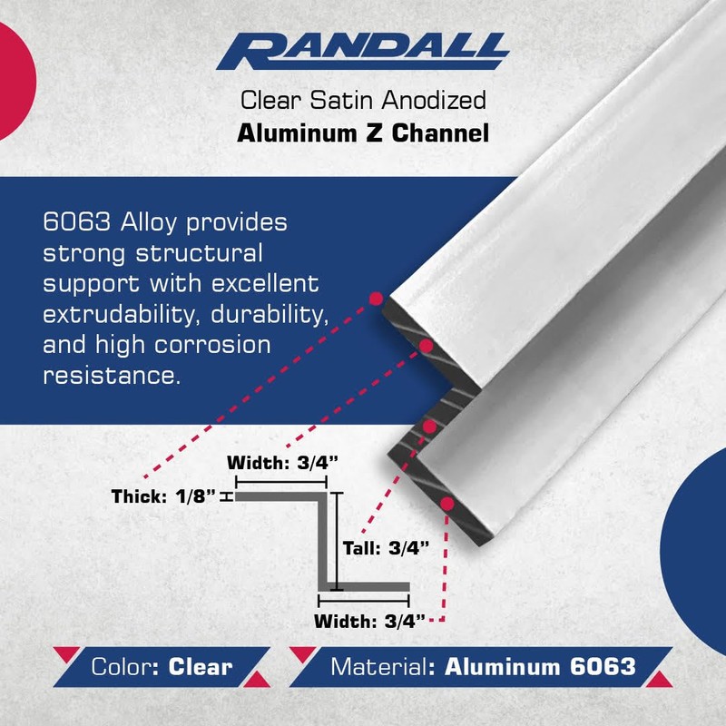 Randall Manufacturing 3/4"Wide x 1/8" Wall Clear Satin Anodized Aluminum