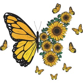 Piduckg Butterfly Wall Stickers Large Butterfly Decal，Butterflies Sunflowers Wall Decor Yellow Wall Decal Murals Peel and Stick Wall Art Decal for Nursery Bedroom Living Room Classroom