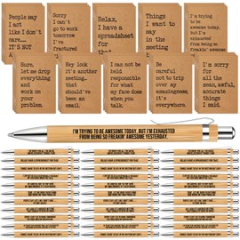 Spakon 30 Sets Funny Gifts Set 30 Funny Kraft Paper Notepads 30 Sarcastic Sayings Bamboo Pens Office Supplies for Coworkers Employee Colleagues Nurse Teachers Team