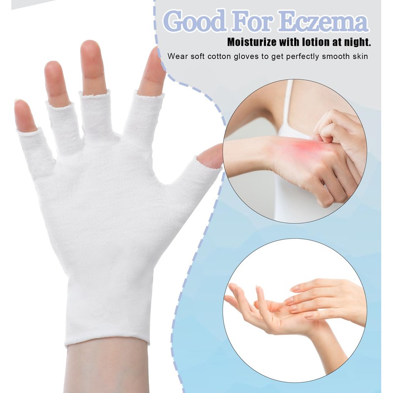 4 Pairs Eczema Gloves, Fingerless Cotton Gloves for Dry Hands,