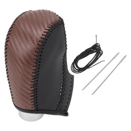 HEROFFIX 1 Pc Gear Shift Knob Cover for Subaru Forester 2014-2017 Stick Shifting Handle Protector Brown Carbon Fiber Black Faux Leather