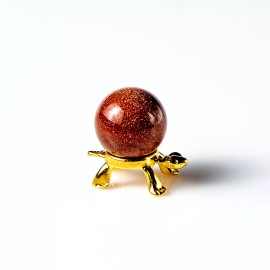 NJ Traders Warehouse 1 Goldstone Gemstone 20mm Sphere on Gold Turtle Stand Ball Massage Monkstone