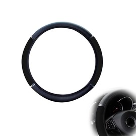 Leather Steering Wheel Cover, Universal Non-Slip Breathable Elasticity Microfibre Wavy Steering Wheel Cover, Car Steering Wheel Protective Cover, 37-38 cm, Black