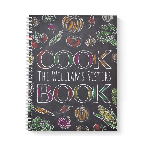 Chalkboard Veggies Personalized 8.5" x 11" Recipe Notebook, Durable Gloss