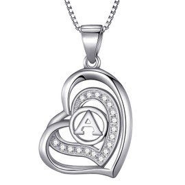 Morella® Ladies’ Necklace Heart with a letter, 925 Sterling, Rhodium-Plated Silver, with Zirconia stone, White, 46 cm, Silver