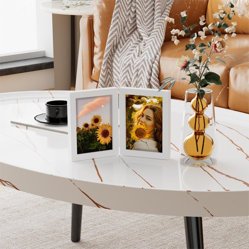 decorUhome Double 5x7 Picture Frame Vertical, Engineered Wood Bifold Photo