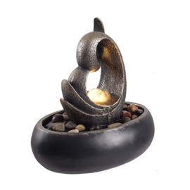 Teamson Home Tabletop Water Fountain Indoor Room Décor Sound Machine with Water Pump, Abstract Upright Sculpture with LED Light Faux Rocks, Indoor Zen for Home Office Living Room, Charcoal/Bronze