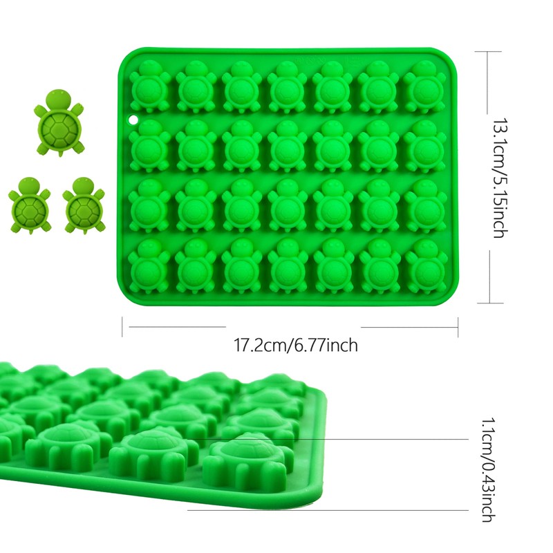 Silicone Turtle Candy Molds, 2-Pack Green Ice Cube Trays, 28-Cavity