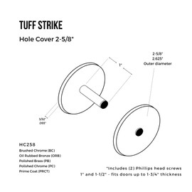 TUFF STRIKE Door Knob Filler Plate | Dummy Deadbolt Lock Cover | No Show Screws | 2-5/8" Diameter | Adjustable Filler Plate | 1 Pack
