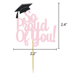 DOMOO OF DREAMS So Proud Of You Cupcake Toppers Graduation Decoration Food Picks Congrats Grad Party Supplies Pink