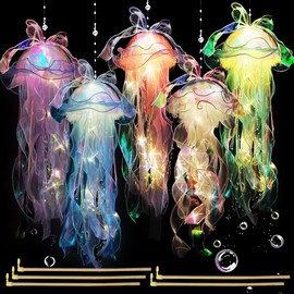 Pack of 5 Jellyfish Lamp Hanging, Jellyfish Lantern Luminous, Jellyfish Lantern Decorations, Portable Jellyfish Lamp for Decorative Atmosphere Lighting Children's Birthday Decorations Glow Decoration
