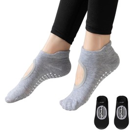 BLOOPIC Yoga Socks, Pilates Socks, Anti-slip, Women's Yoga Suit Socks, Ballet, Dance Wear, Breathable, Antibacterial, Odor Resistant, Perfect for Everyday Life, multicolor (black / gray)