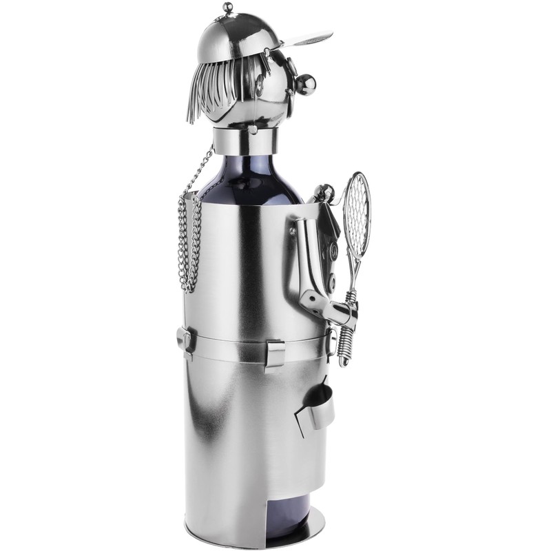 BRUBAKER Weinflaschenhalter Tennisspieler Metall Skulptur mit Geschenkkarte