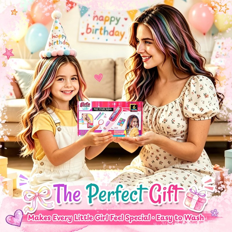 Hair Chalk Set for Girls, 6 Colour Pads with Applicator,