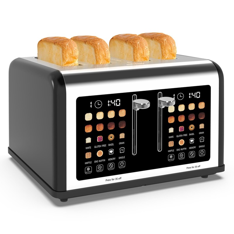 4 Slice Toaster Touch Screen, Stainless Steel Toasters Digital Timer,