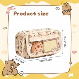 Capybara Pencil Case with 9 Compartments, Capybara Makeup Bag, Pencil Bag, Capybara Stationery Set, with Capybara Clip Stickers, Brooches, Sticky Note Pen Dolls, Stylish Gift for Students and Office