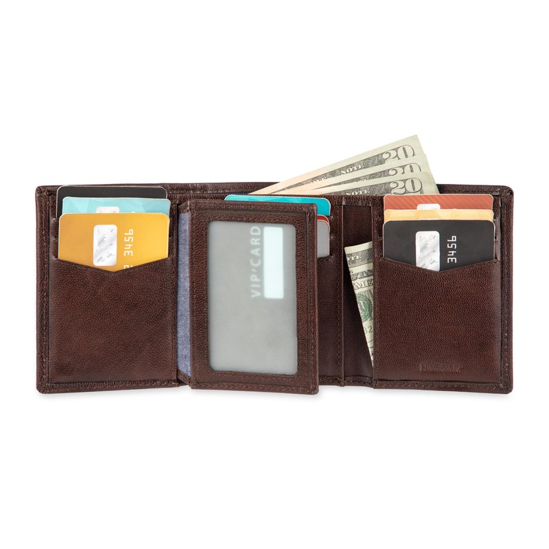 Haggar Men's Leather RFID Trifold Wallet, Brown Extra Capacity, One