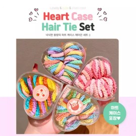 Heart Hair Set Pink 하트 꽈배기 머리끈 마카롱 대용량 선물세트 고무줄 헤어세트 머리핀 [하트헤어세트파스텔] Heart Twisted Hair Tie Macaron Large Capacity Gift Set Rubber Band Hair Set Hairpin [Heart Hair Set Pastel]