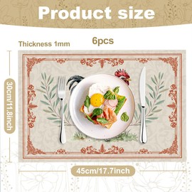 WADORN Retro Rooster Placemats Set of 6, Boho Vintage Rooster Cloth Table Place Mats Non-Slip Linen Washable Table Mats Heat Resistant Placemats for Kitchen Dining Tables Outdoor Party Wedding Decor