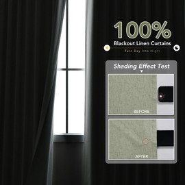 Sage Green Linen Blackout Curtains for Bedroom 102 Inch Length 2 Panels Set Back Tab Pocket Neutral Farmhouse Living Room Darkening Curtains Track System Thermal Insulated Black Out Drapes 52x102