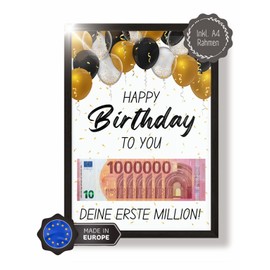 Geldgeschenke Geburtstag | Lustige Geldgeschenke Verpackung | Geburtstagsgeschenk | Kreativ Geld verschenken & verpacken | Bilderrahmen für Geldgeschenke | Happy Birthday Geschenk Deine erste Million